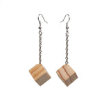 cube on a chain wooden earring 