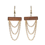 Wooden earrings with gold chain