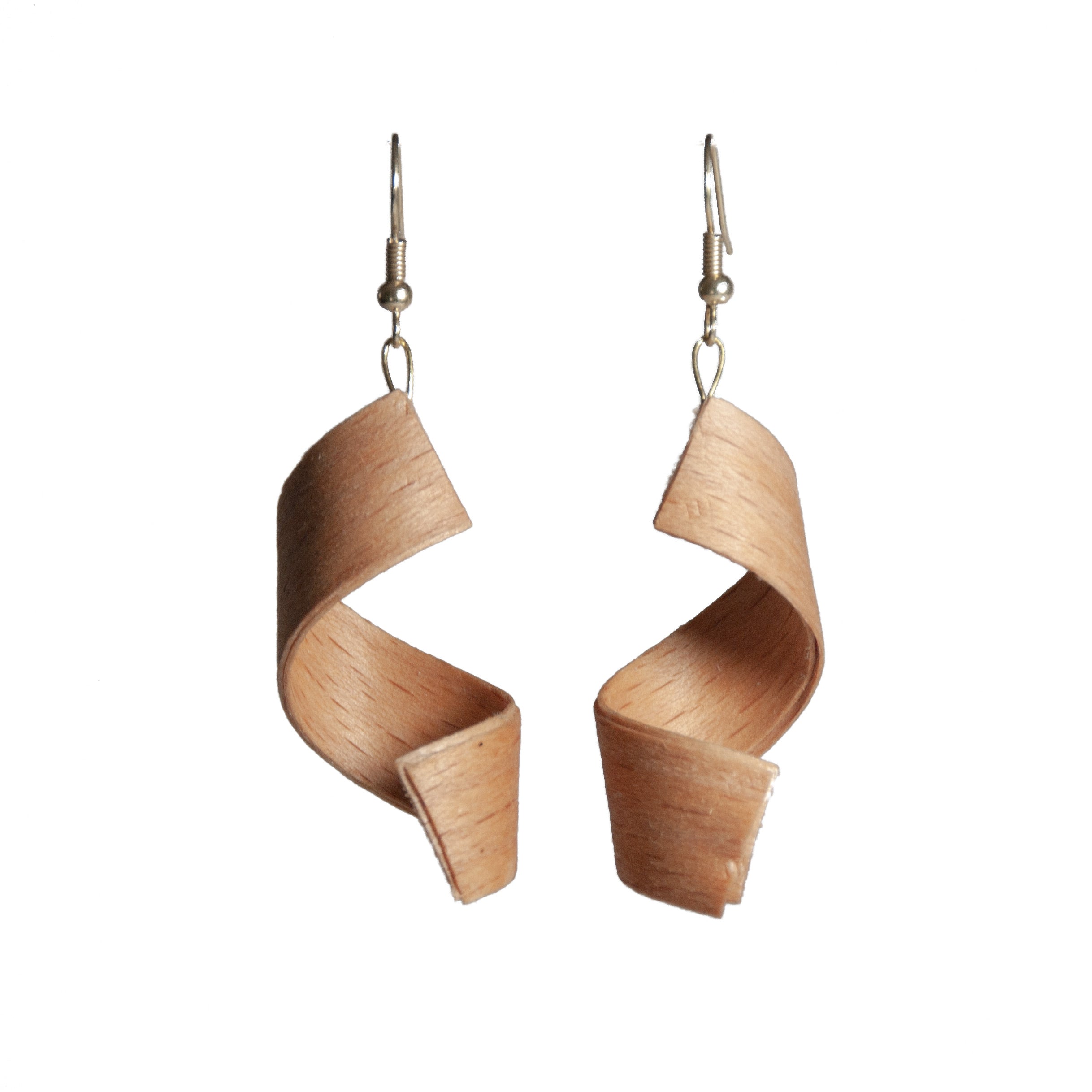 curled wooden earring