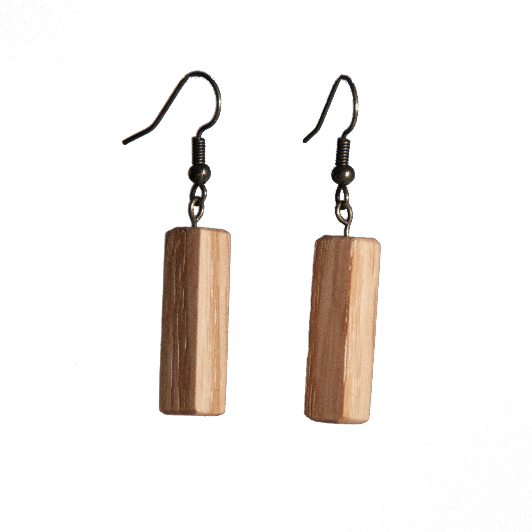 short oak rectangle wooden earrings