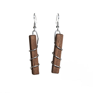 silver spiral walnut wooden earrings