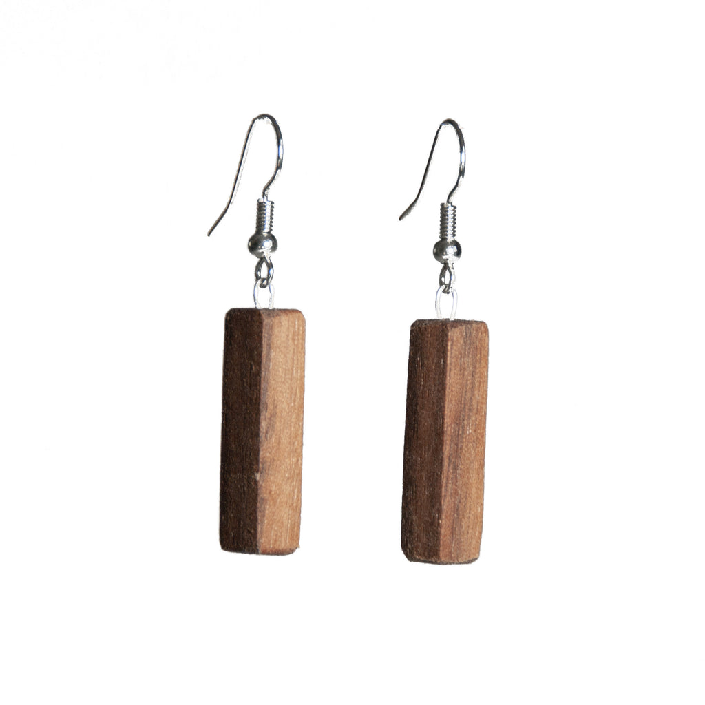 short walnut rectangle wooden earrings
