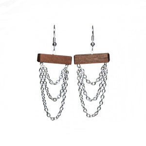 Wooden earrings with silver chain